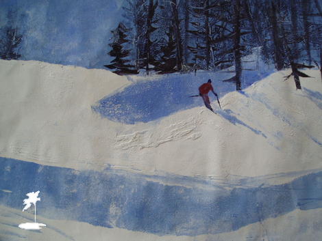 Skier in Red in the New Powder Snow.
