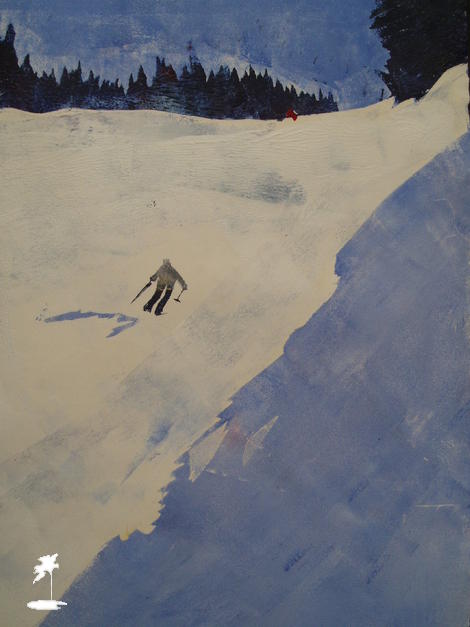 Skier in Red on the Brow of the Hill