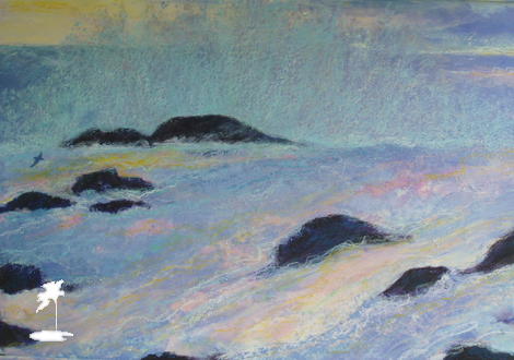 Lone Seagull,Pastel Dawn Rough Sea