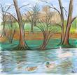 St Albans Abbey through trees by the Ver - Michael Roscoe