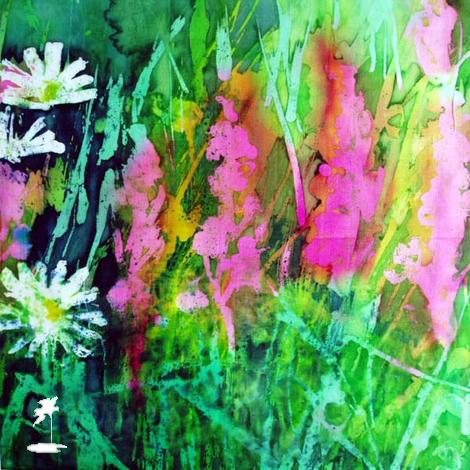 Pink orchids and white daisies in the meadow